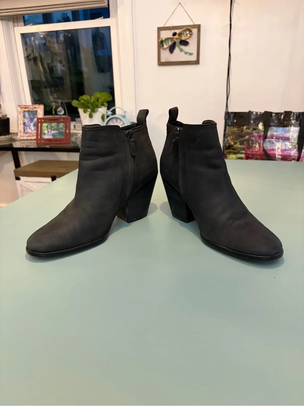 Cole Haan Black Nubuck Ankle Booties with Block Heel